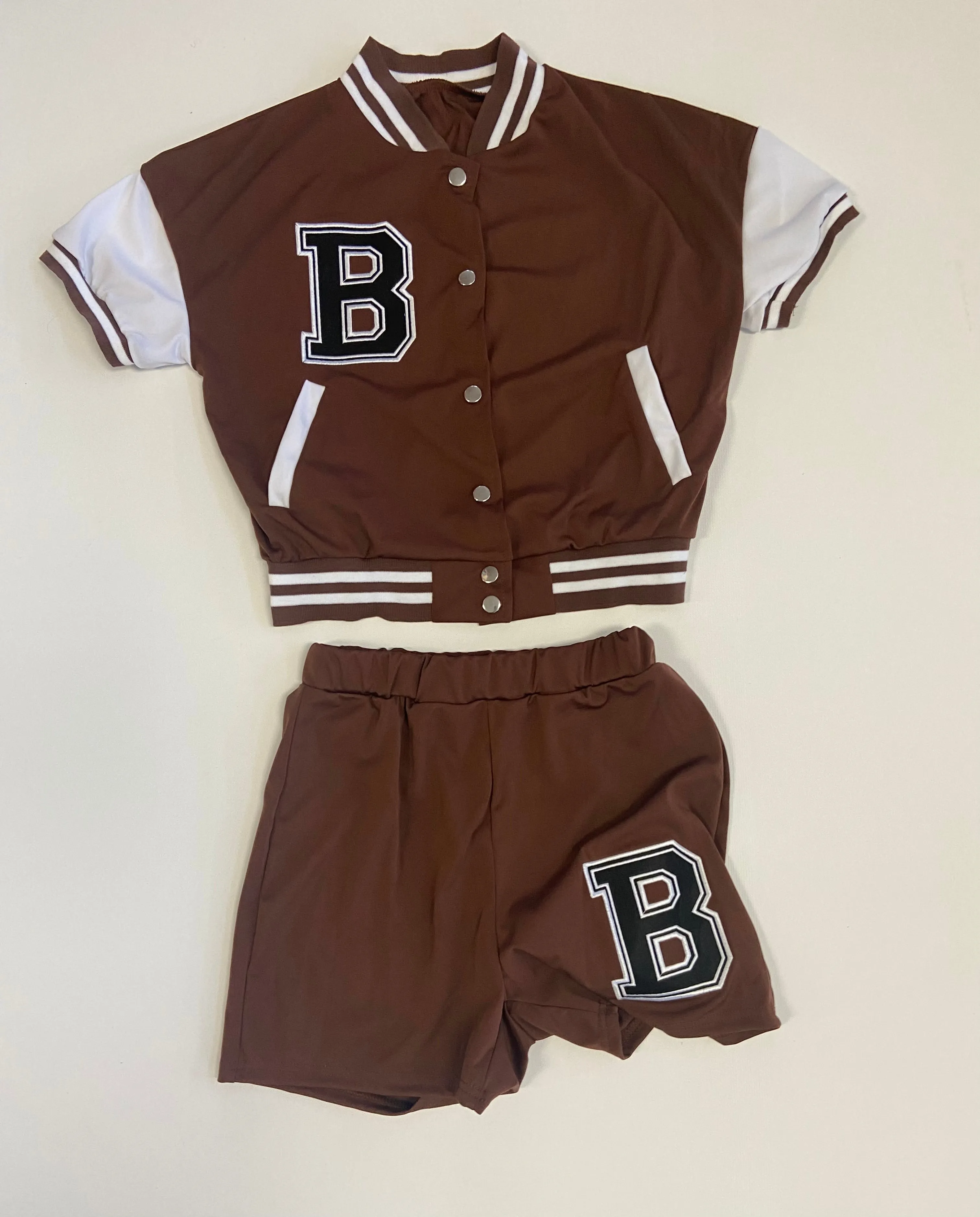 MB FASHION Varsity Cropped Jacket and High-Waisted Shorts Set 5922T