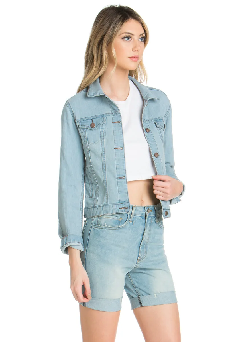 Melrose Cropped Denim Jacket White