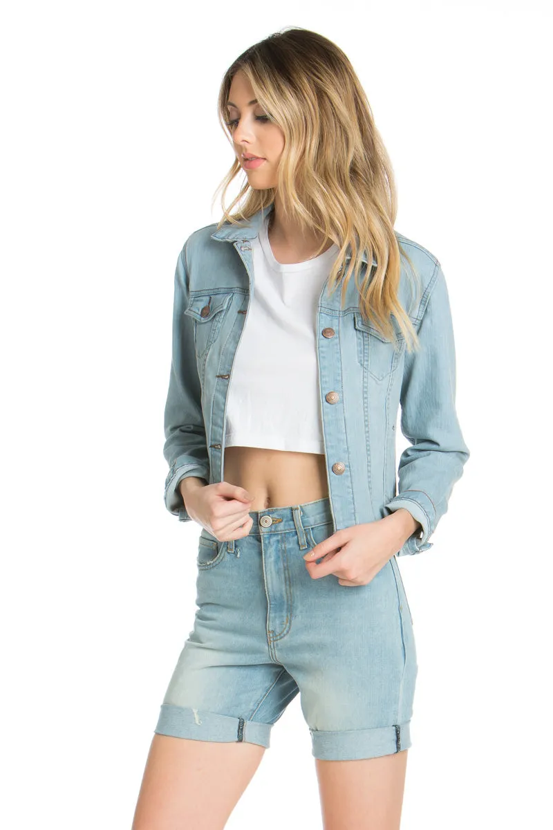 Melrose Cropped Denim Jacket White