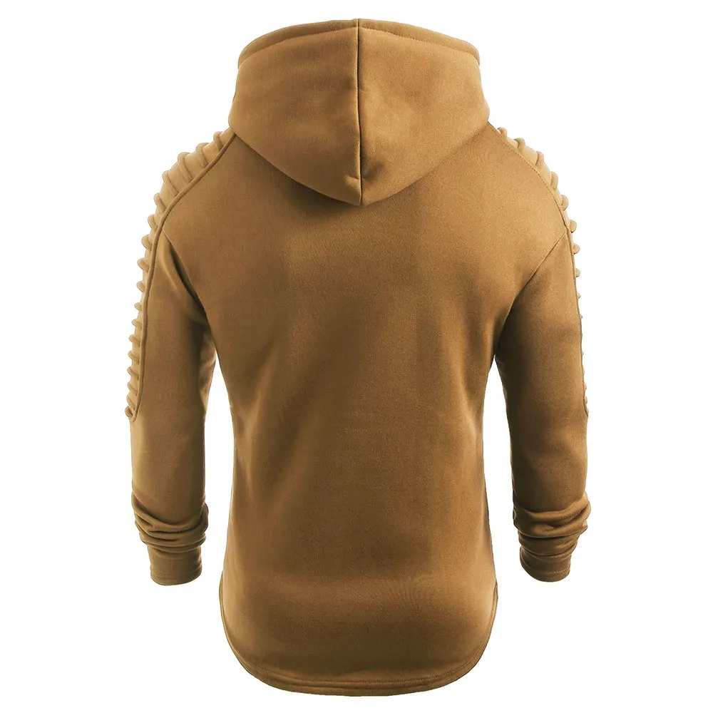 Men's Solid Color Pleated Long Sleeve s Fleece Hoodie