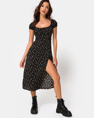 Milla Midi Dress in Pretty Petal Black