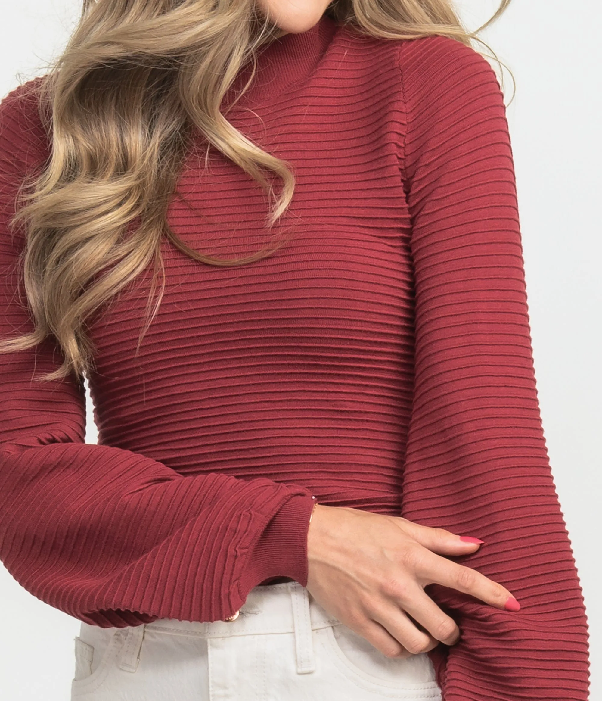 Mock Neck Knit Top - Crimson