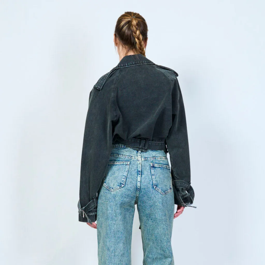 Modern noir denim crop jacket wholesale