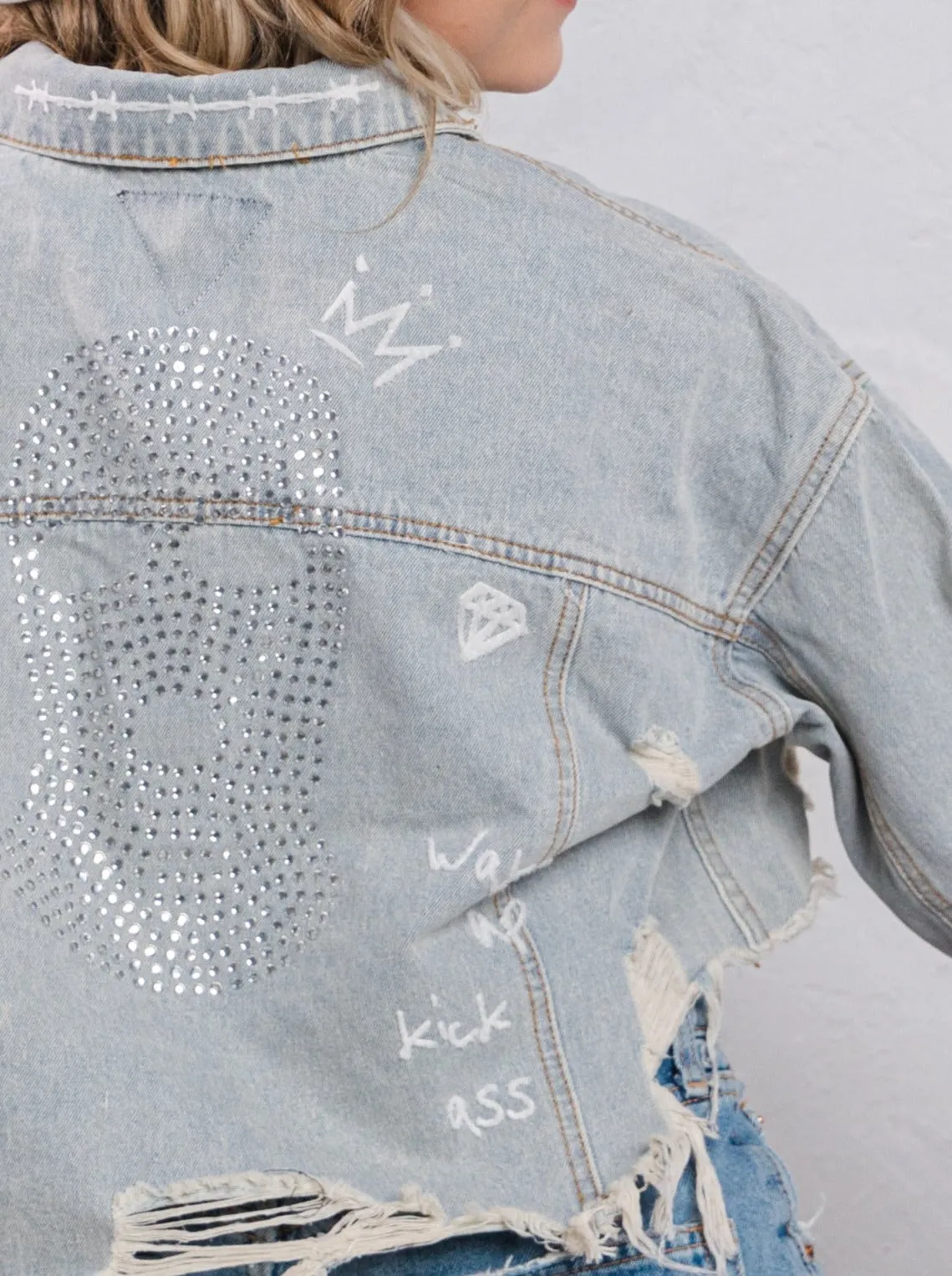 MONEY OVER EVERYTHING Crop Denim Jacket