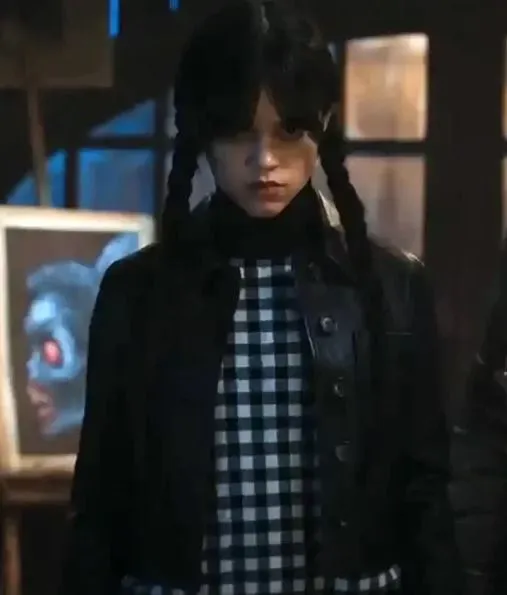 Netflix Wednesday Addams Jenna Ortega Black Leather Jacket