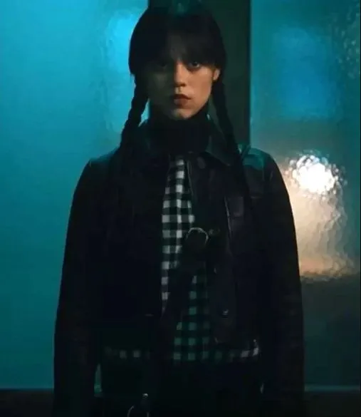 Netflix Wednesday Addams Jenna Ortega Black Leather Jacket