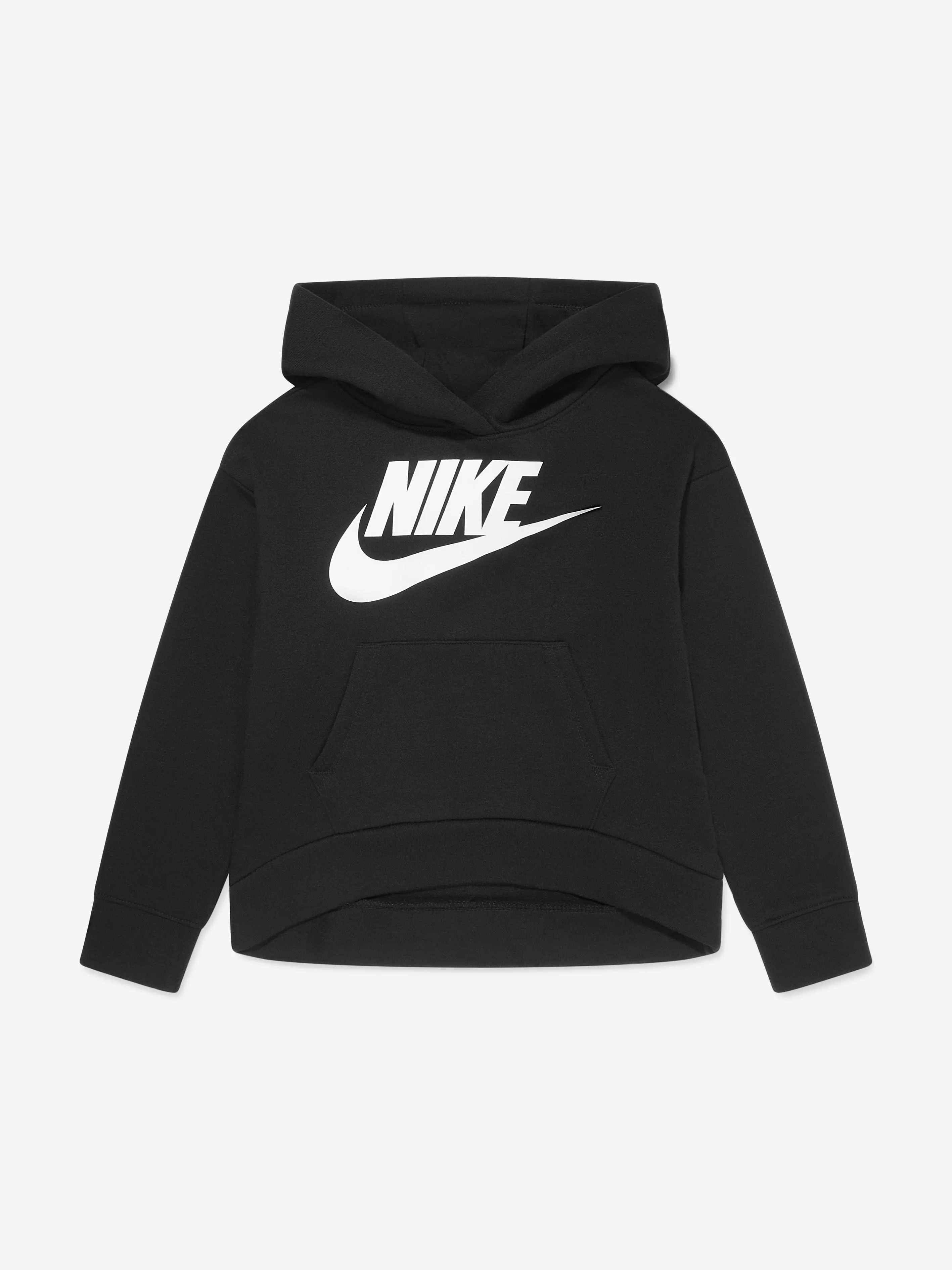 Nike Girls Club Fleece High Low Hoodie in Black