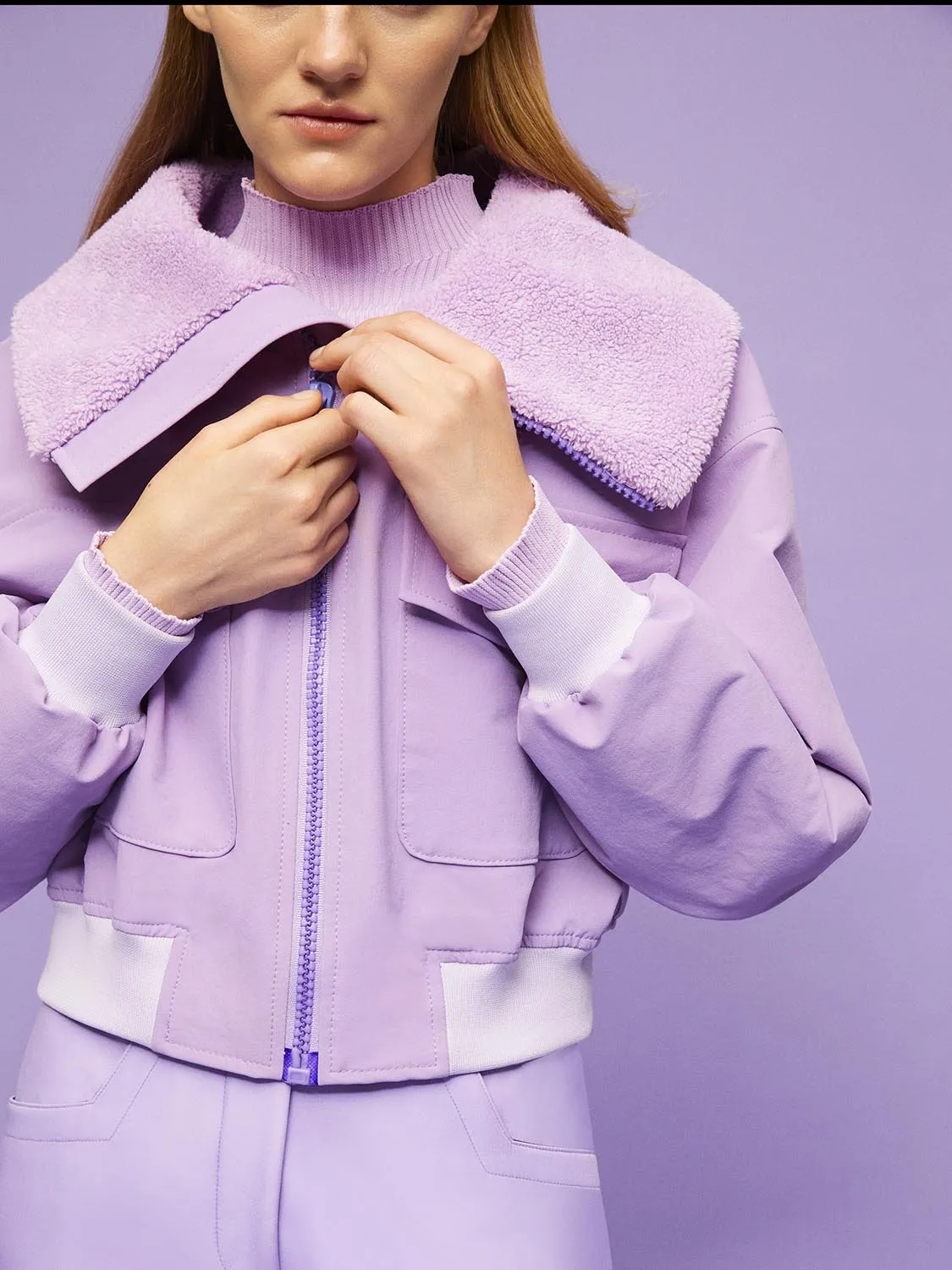 Nocturne High Collar Cropped Jacket Violet