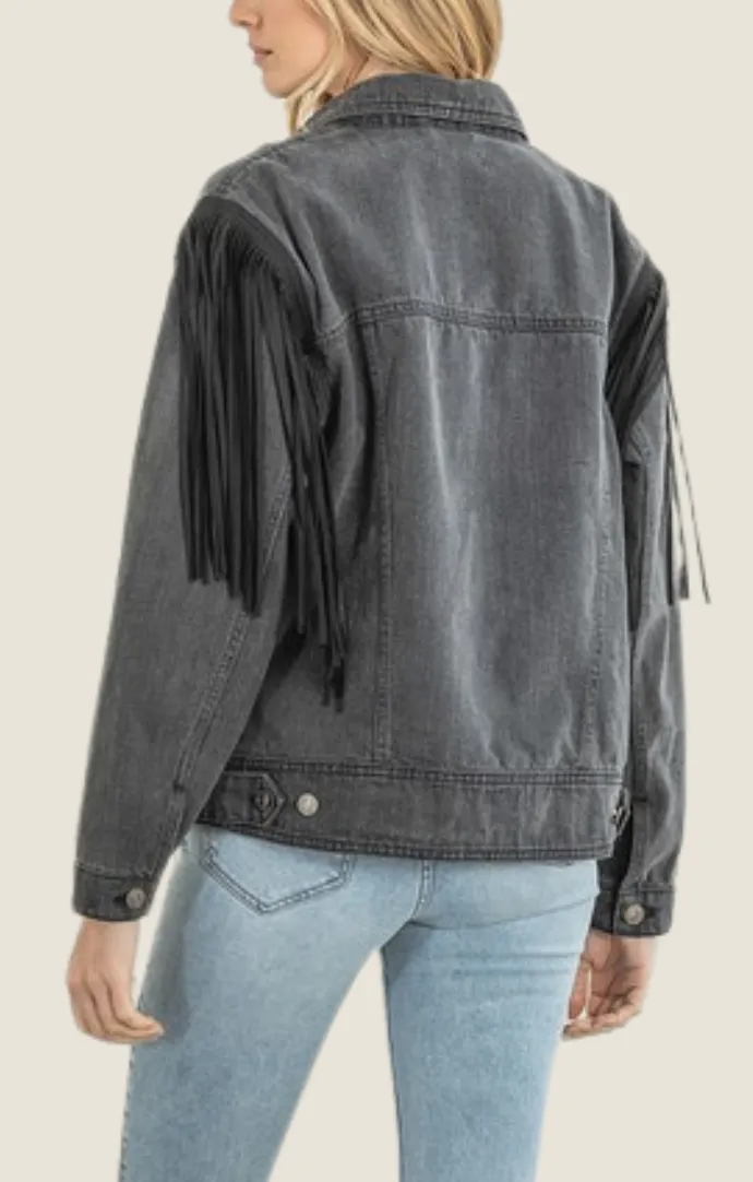 Nova Black Denim Fringe Jacket