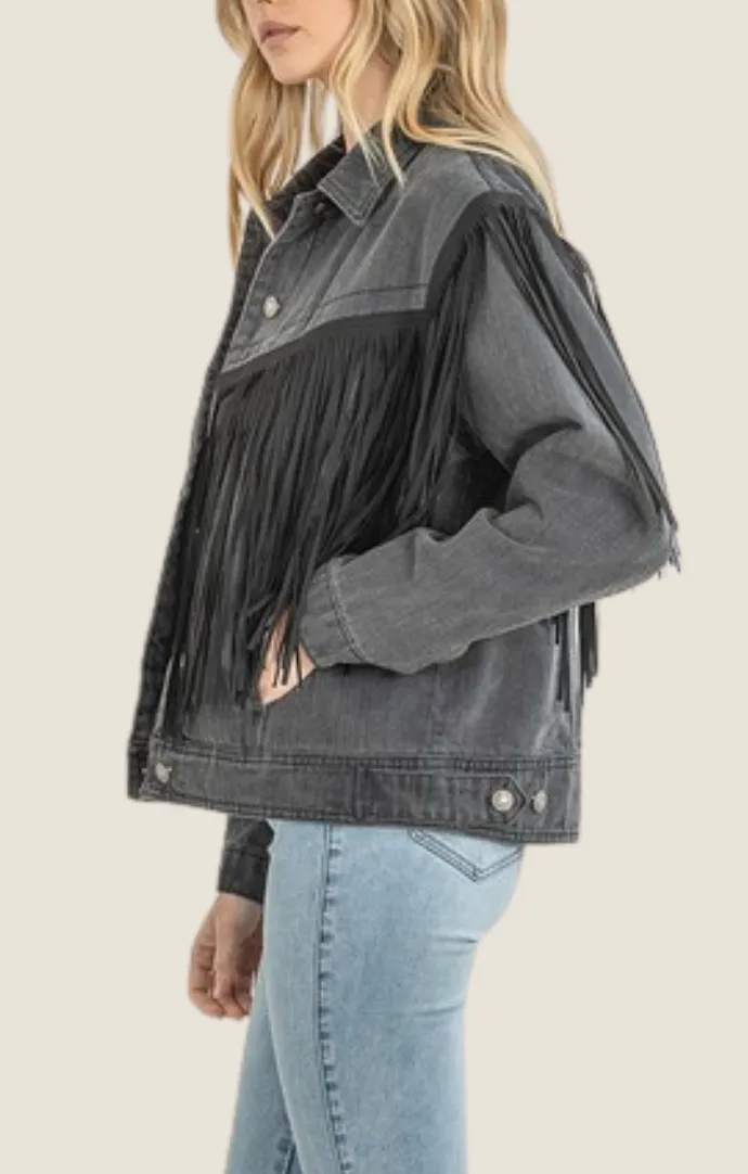 Nova Black Denim Fringe Jacket