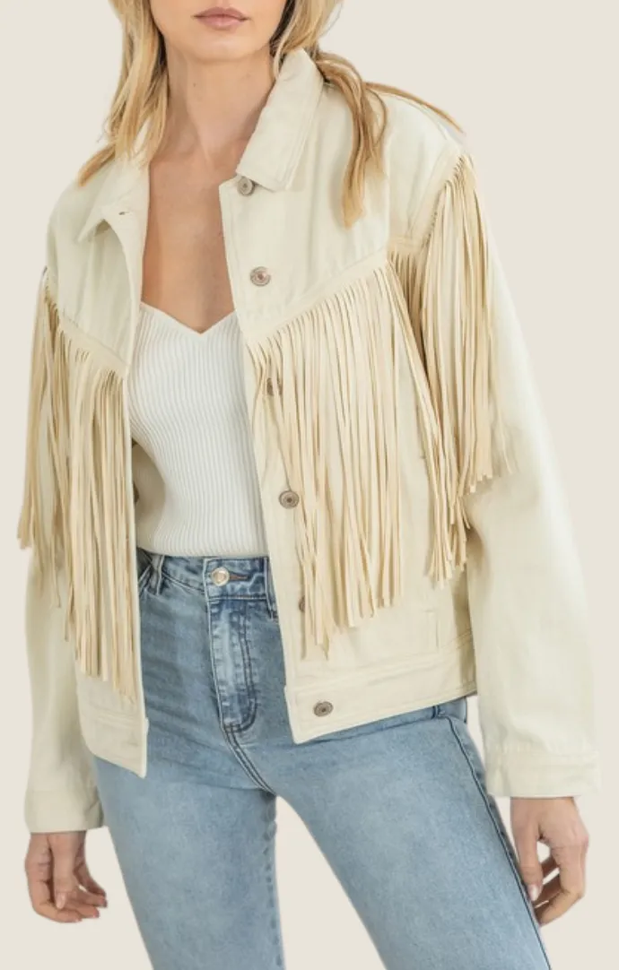 Nova Ivory Denim Fringe Jacket