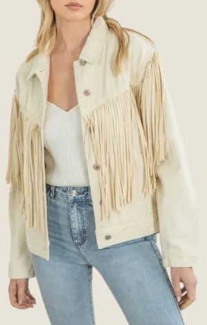 Nova Ivory Denim Fringe Jacket