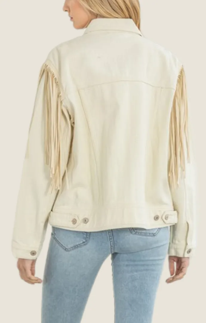 Nova Ivory Denim Fringe Jacket