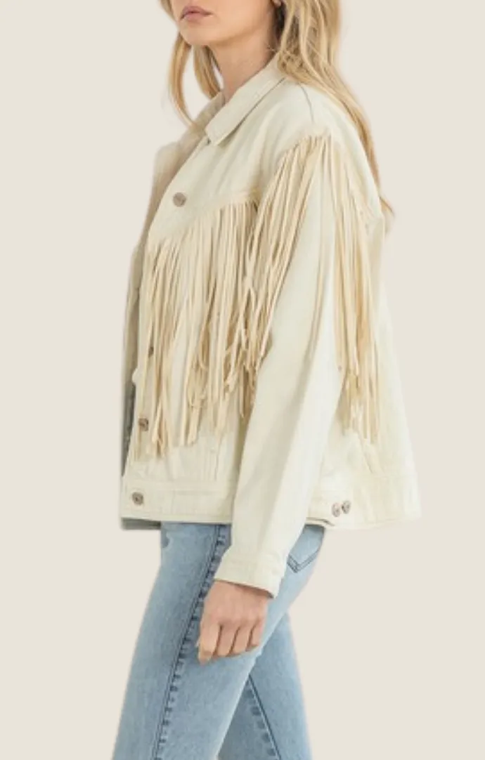 Nova Ivory Denim Fringe Jacket