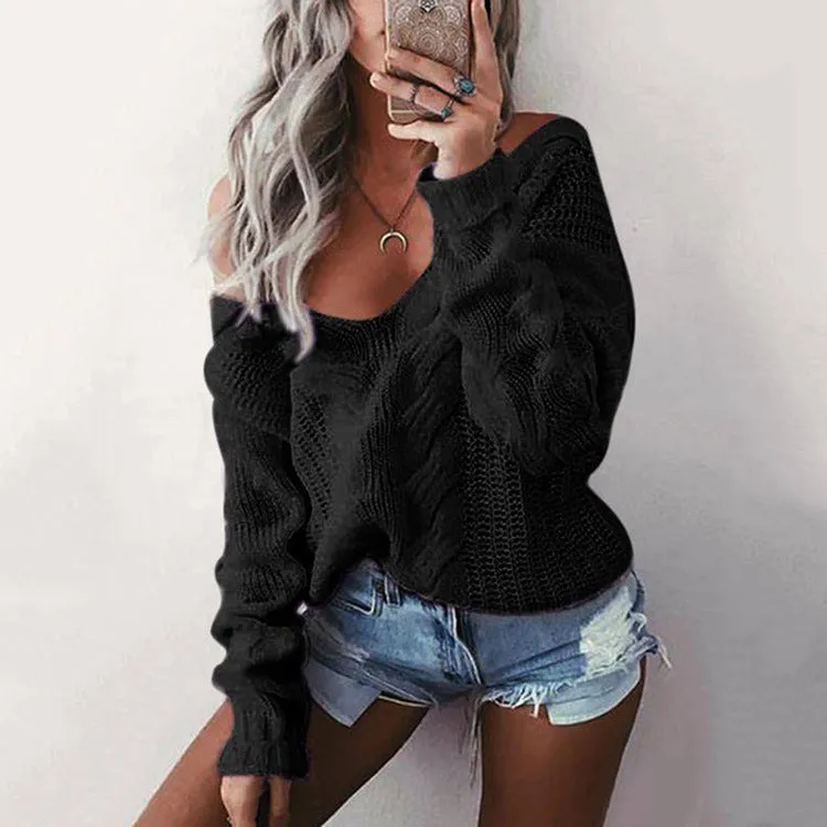 Off Shoulder Knitted Pullover Jumper Sweater