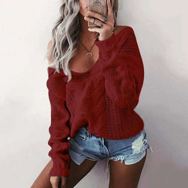 Off Shoulder Knitted Pullover Jumper Sweater