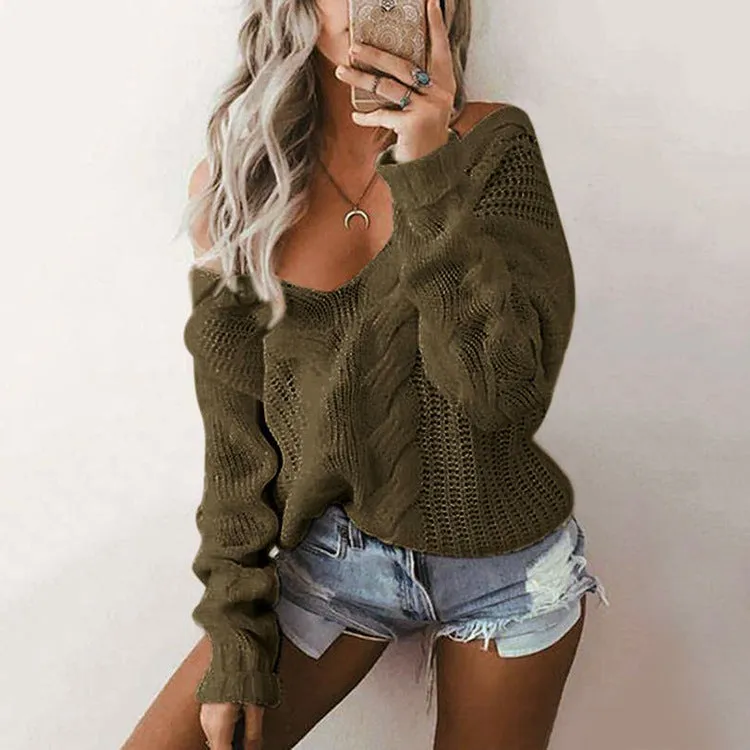 Off Shoulder Knitted Pullover Jumper Sweater