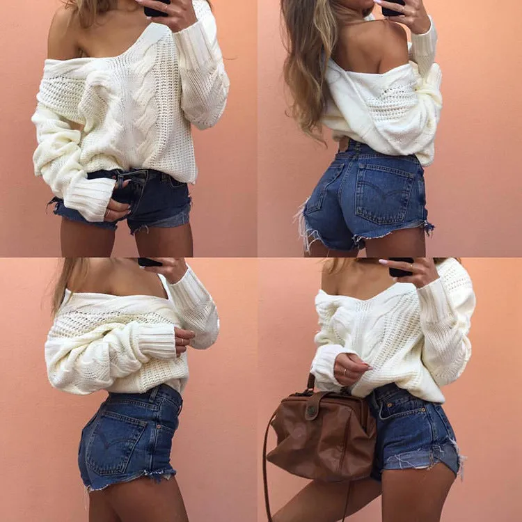 Off Shoulder Knitted Pullover Jumper Sweater