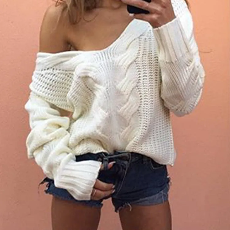 Off Shoulder Knitted Pullover Jumper Sweater