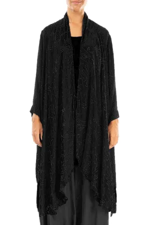 Open Black Devoré Feather Silk Jacket