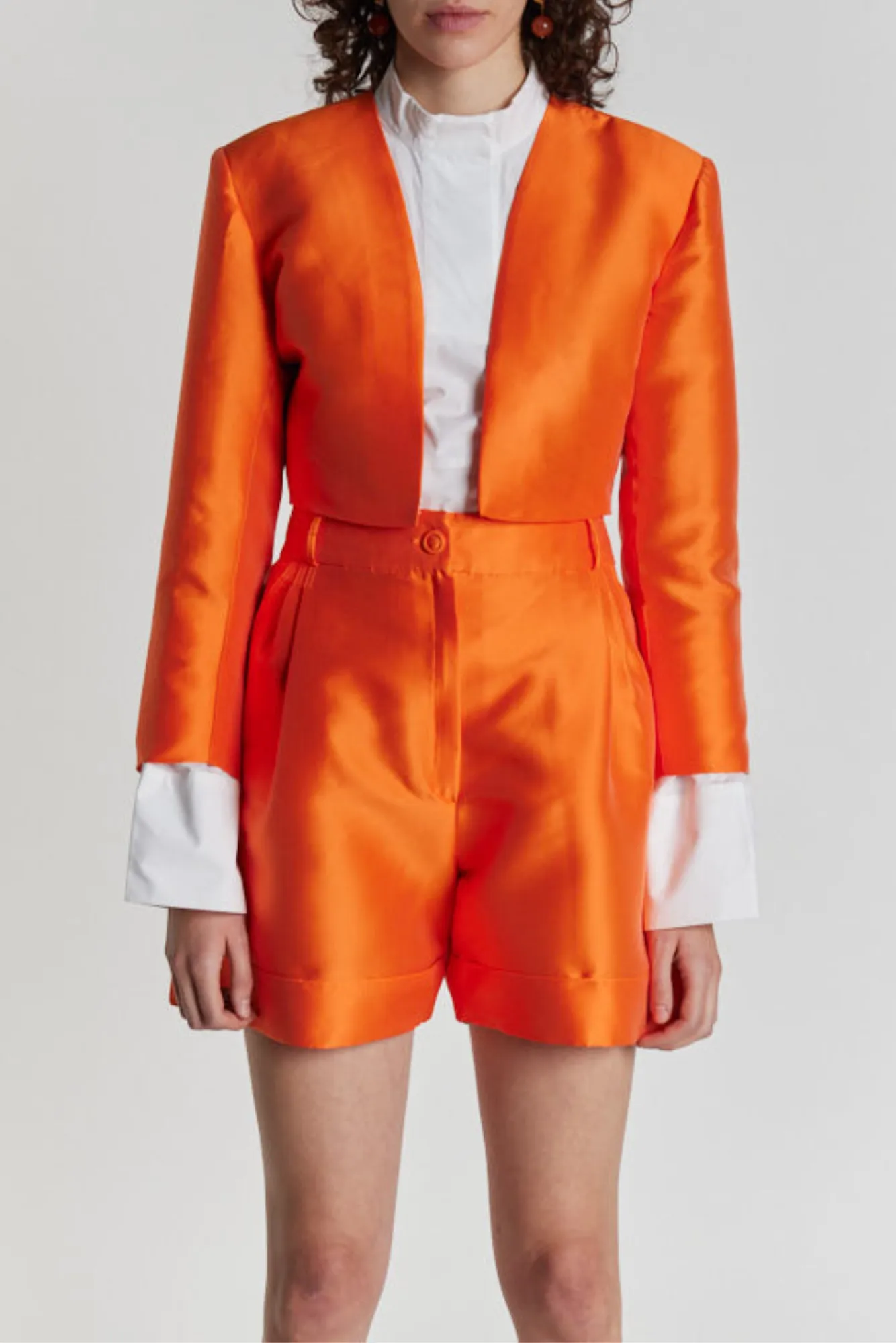 Orange Satin Cropped Jacket