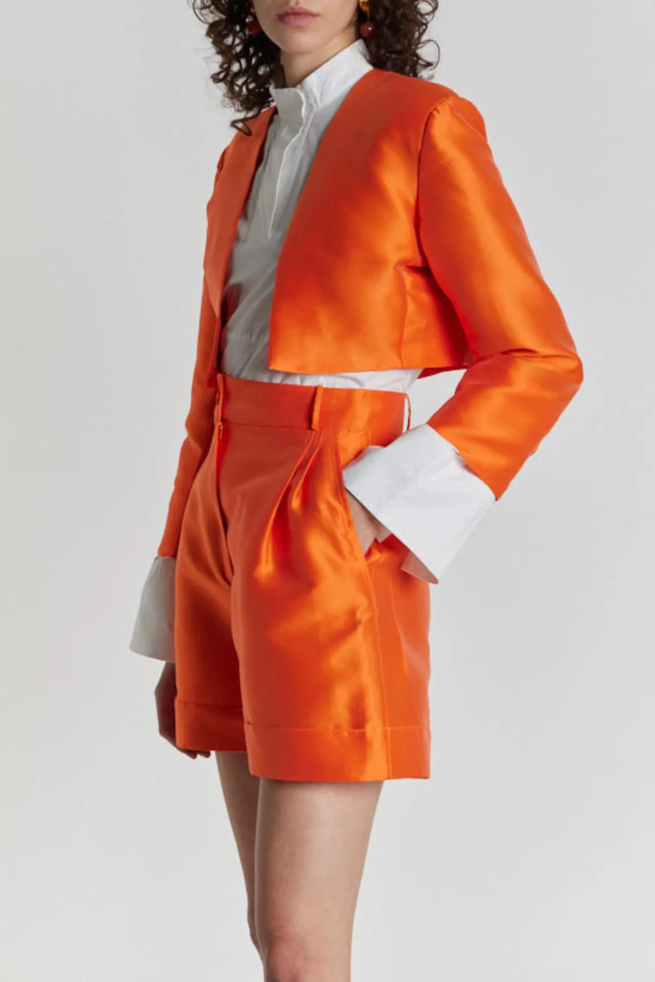 Orange Satin Cropped Jacket