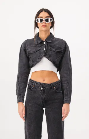 Oval Cut Cropped Denim Jacket