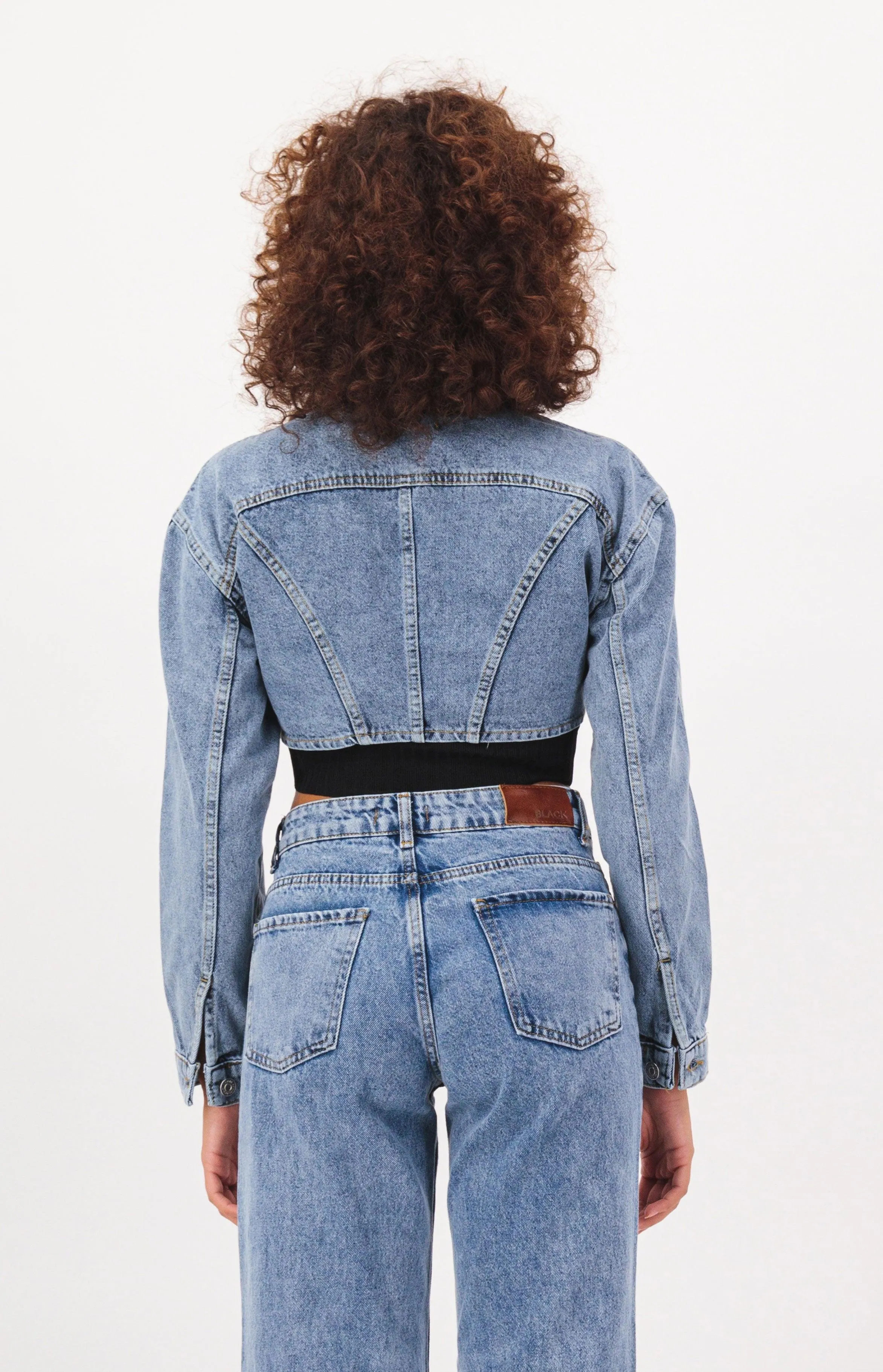 Oval Cut Cropped Denim Jacket