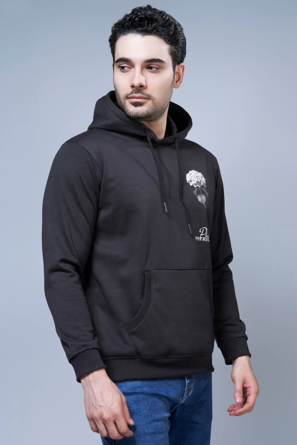 Petrichor Printed Black Hoodie