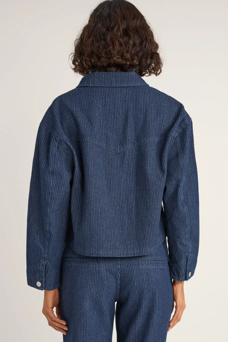 Pinstripe Cropped Jacket Indigo