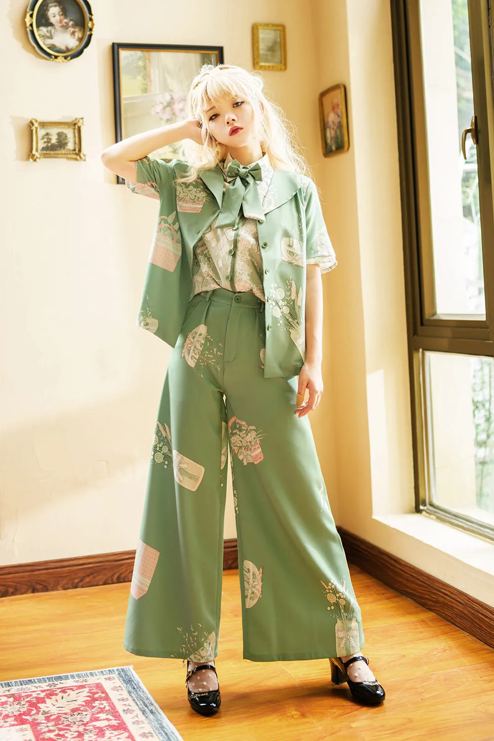 Princess Chronicles~Limited Flowering Time~Ouji Lolita Green Short Sleeve Shirt