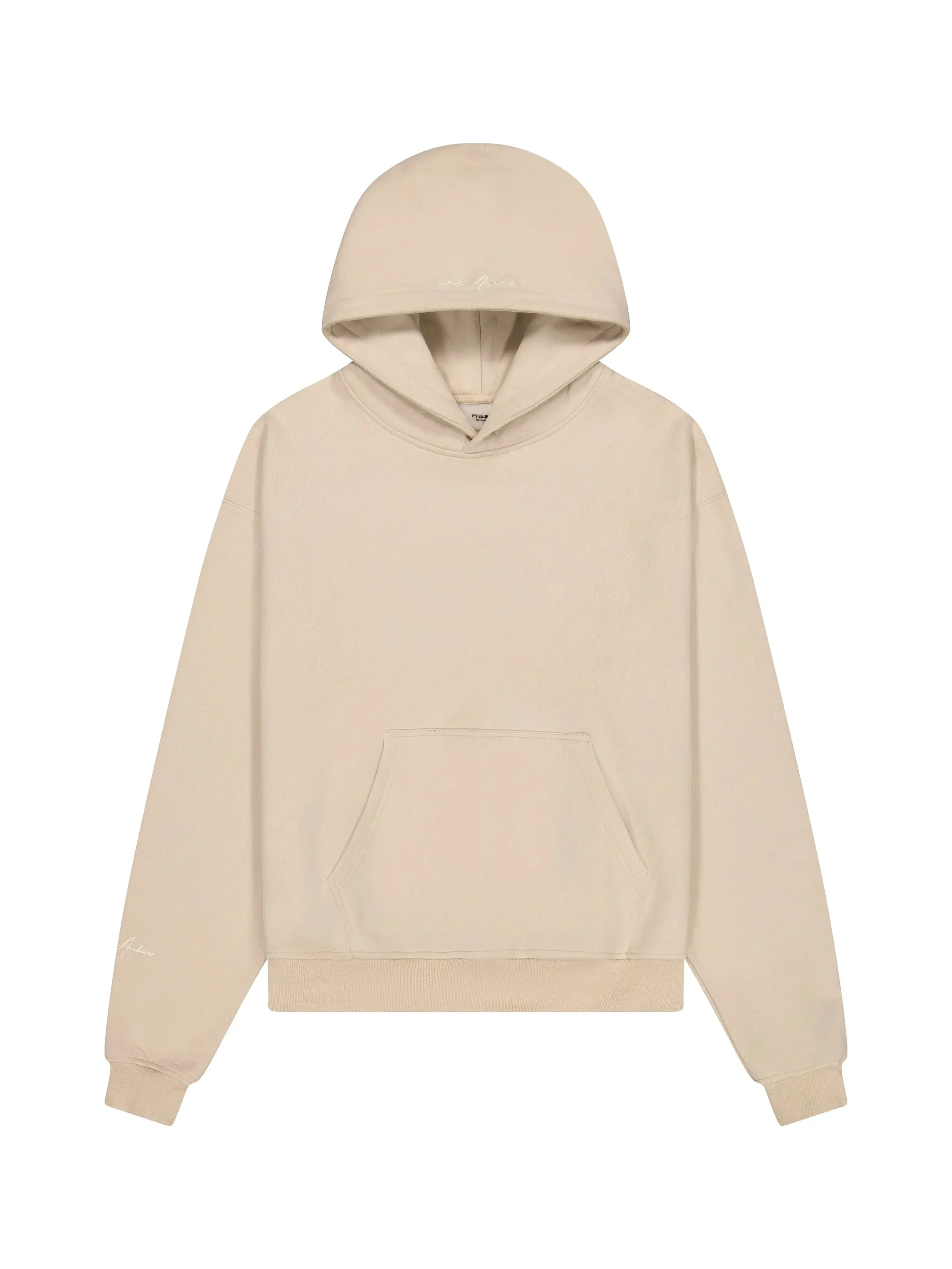 Prior Embroidery Logo Oversized Cropped Hoodie Sesame