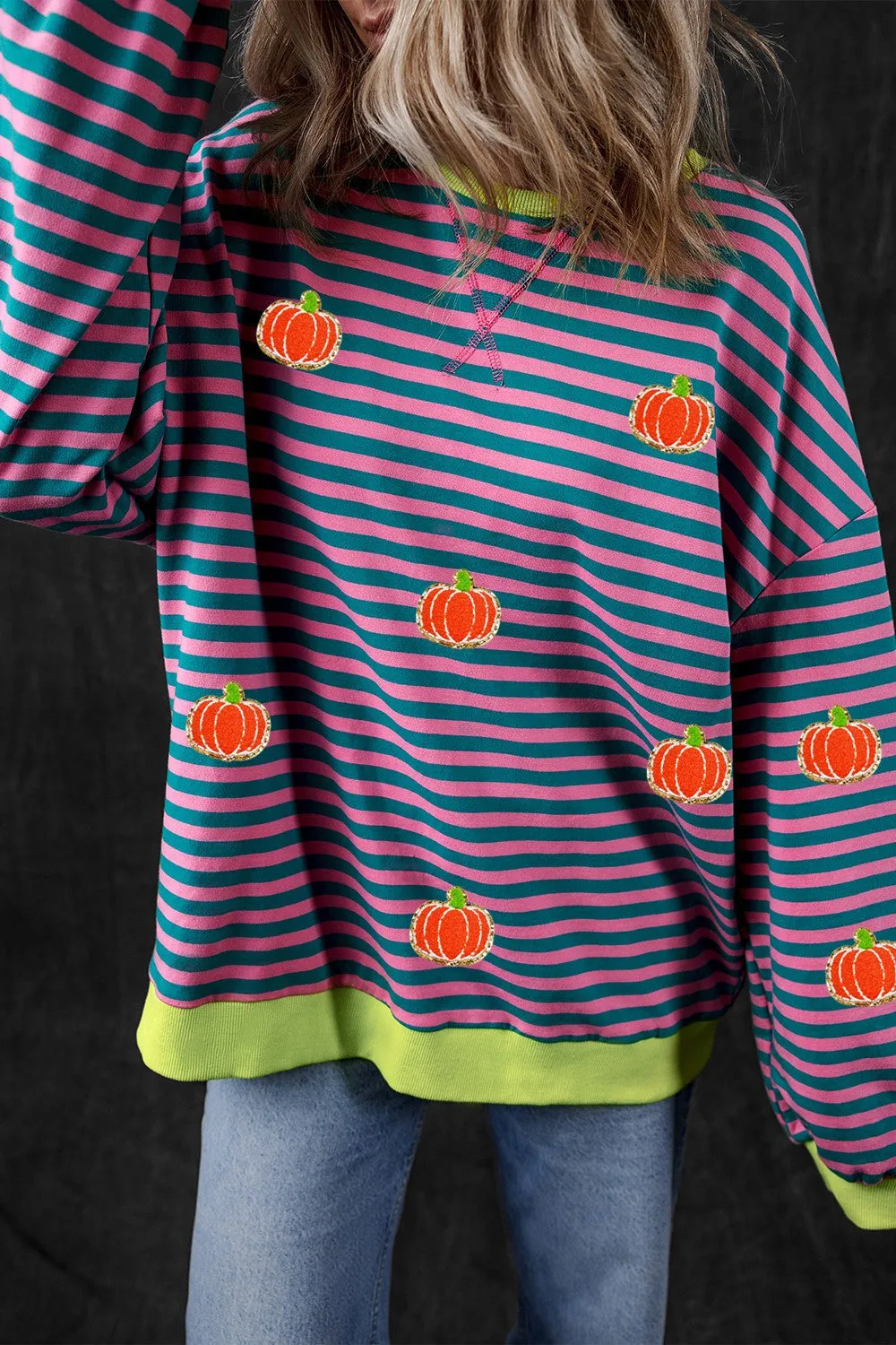 Pumpkin Striped Long Sleeve Sweatshirt