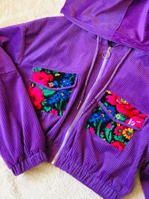 Purple Corduroy Kokum Scarf Cropped Jacket