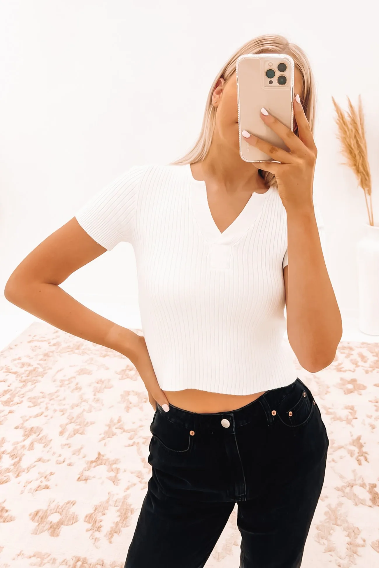 Quinn Short Sleeve Top White