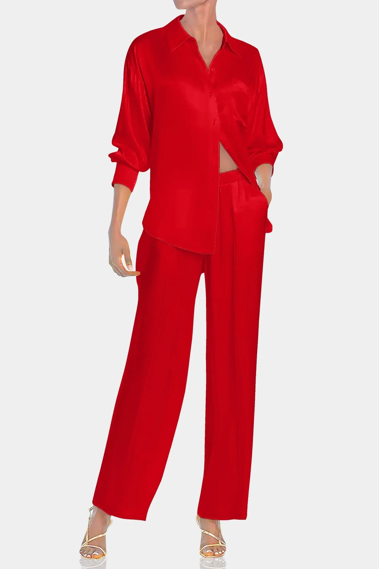 Red Silk Shirt Women