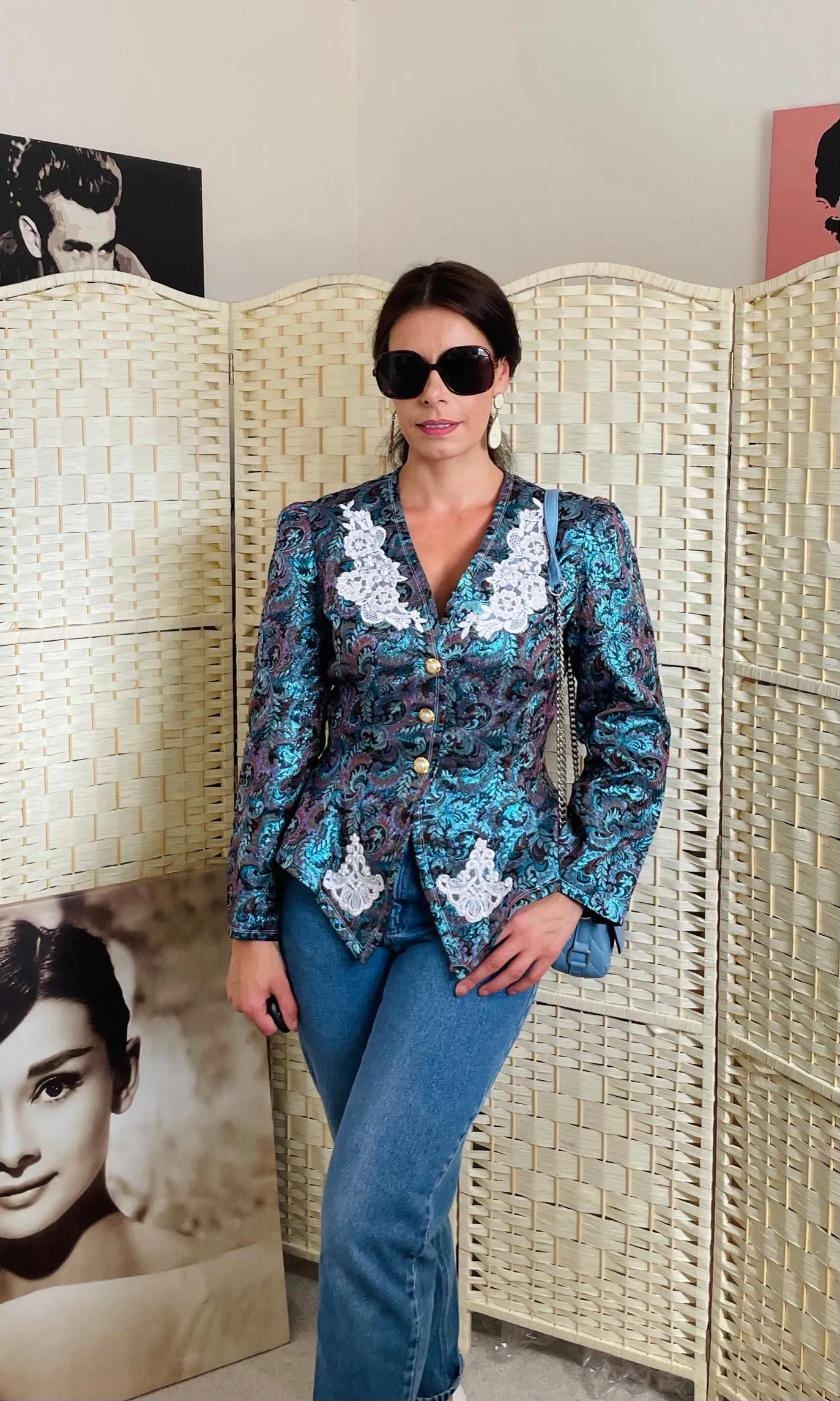 RENT Vintage Blue Jacquard Blazer Jacket