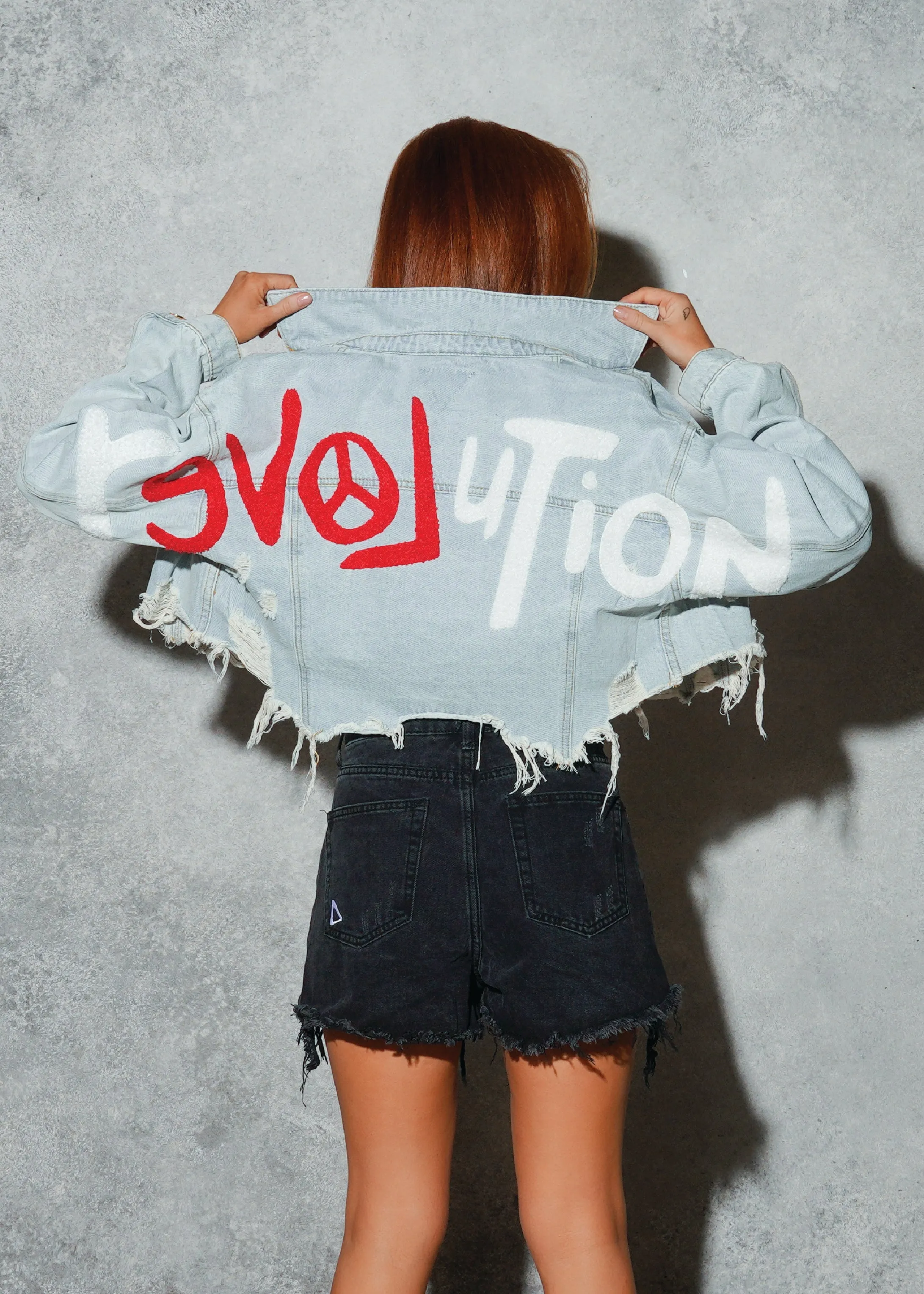 REVOLUTION OF LOVE Crop Denim Jacket