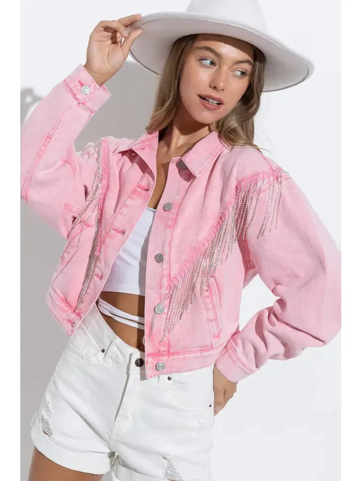 Rhinestone Fringe Jacket - Pink Rodeo