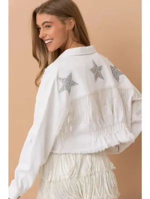 Rhinestone Fringe Jacket - White Rodeo Outfit