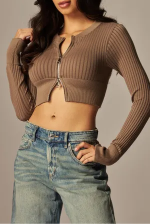 Ribbed Crop Long Sleeve Jacket