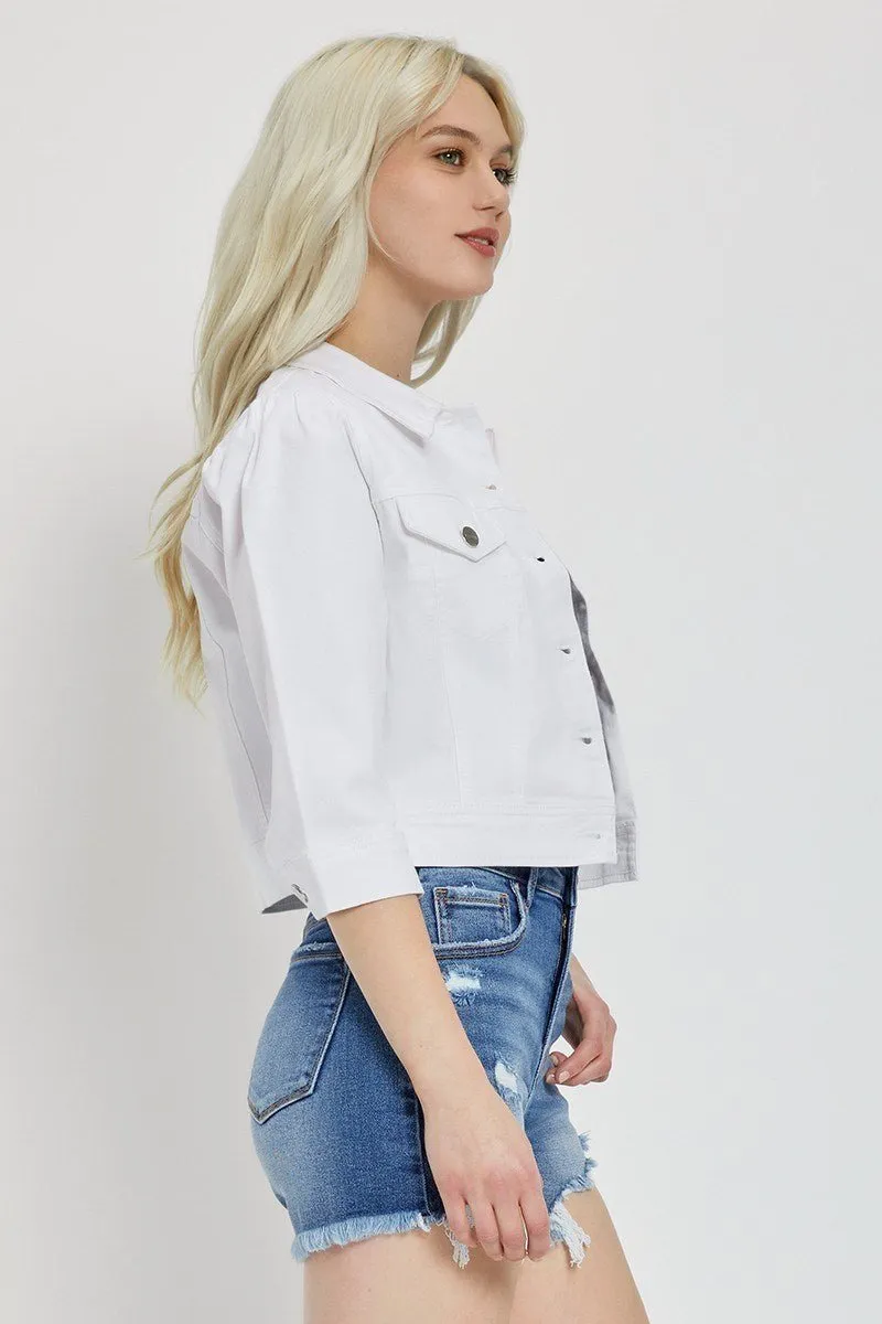 Risen Jeans White Crop Jean Denim Jacket