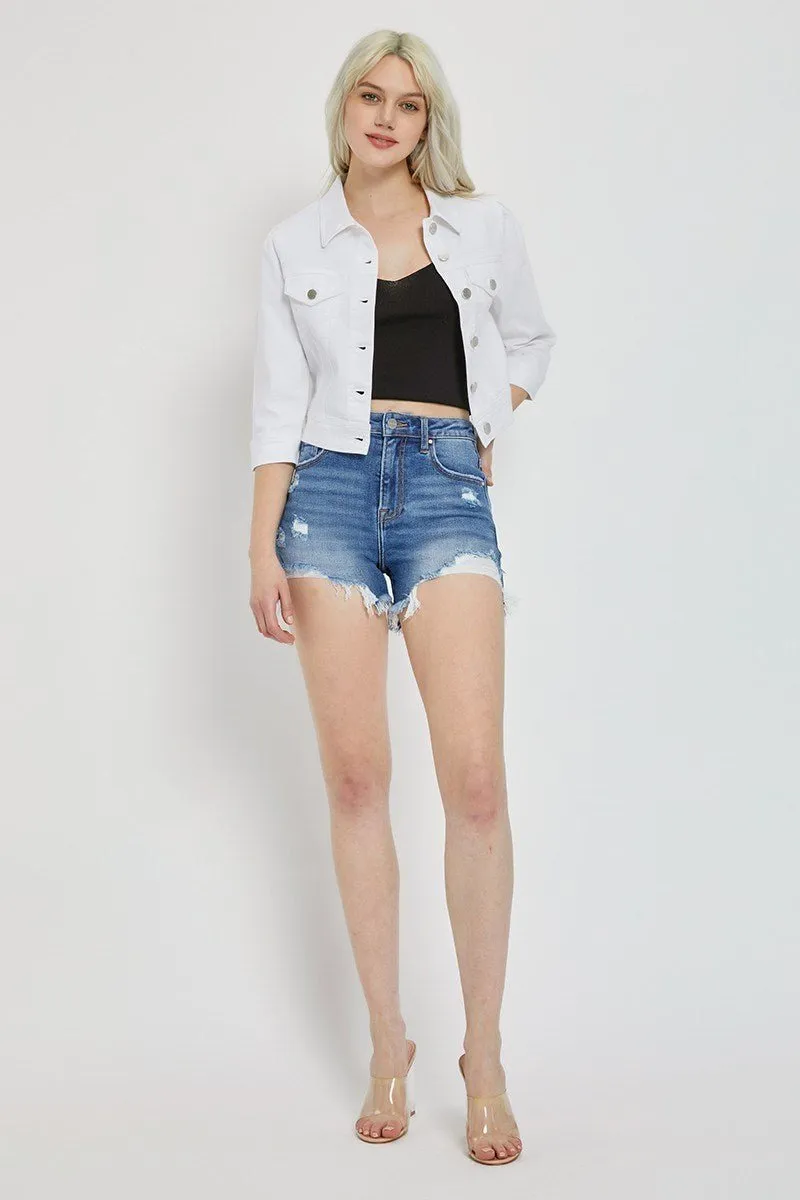 Risen Jeans White Crop Jean Denim Jacket