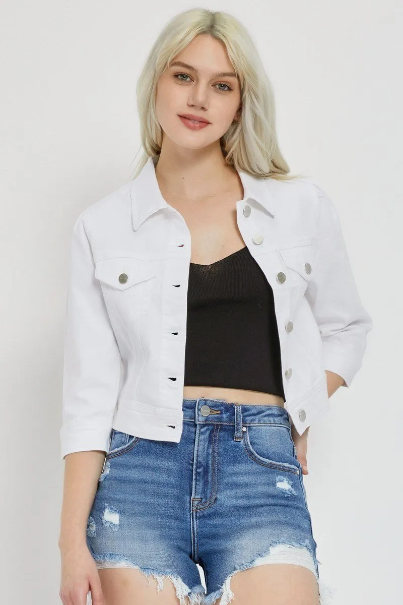 Risen Jeans White Crop Jean Denim Jacket