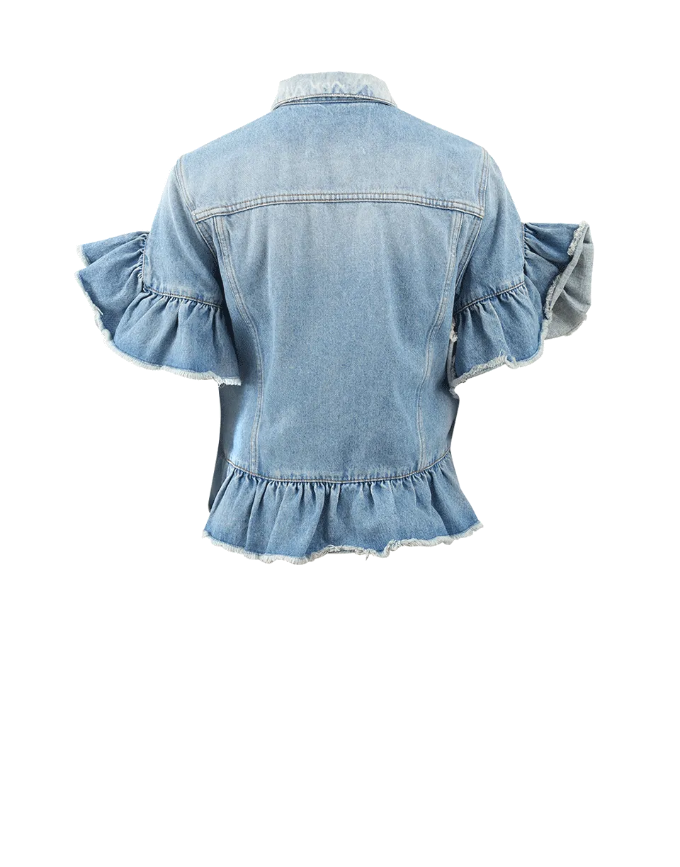 Ruffle Sleeve Denim Jacket