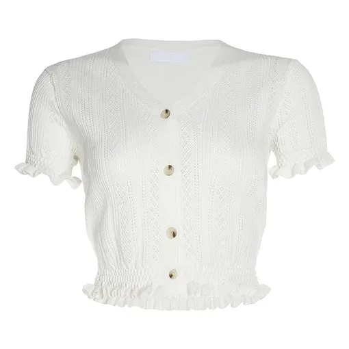 Sale Retro Frilled Edges Elegant Cropped Blouse