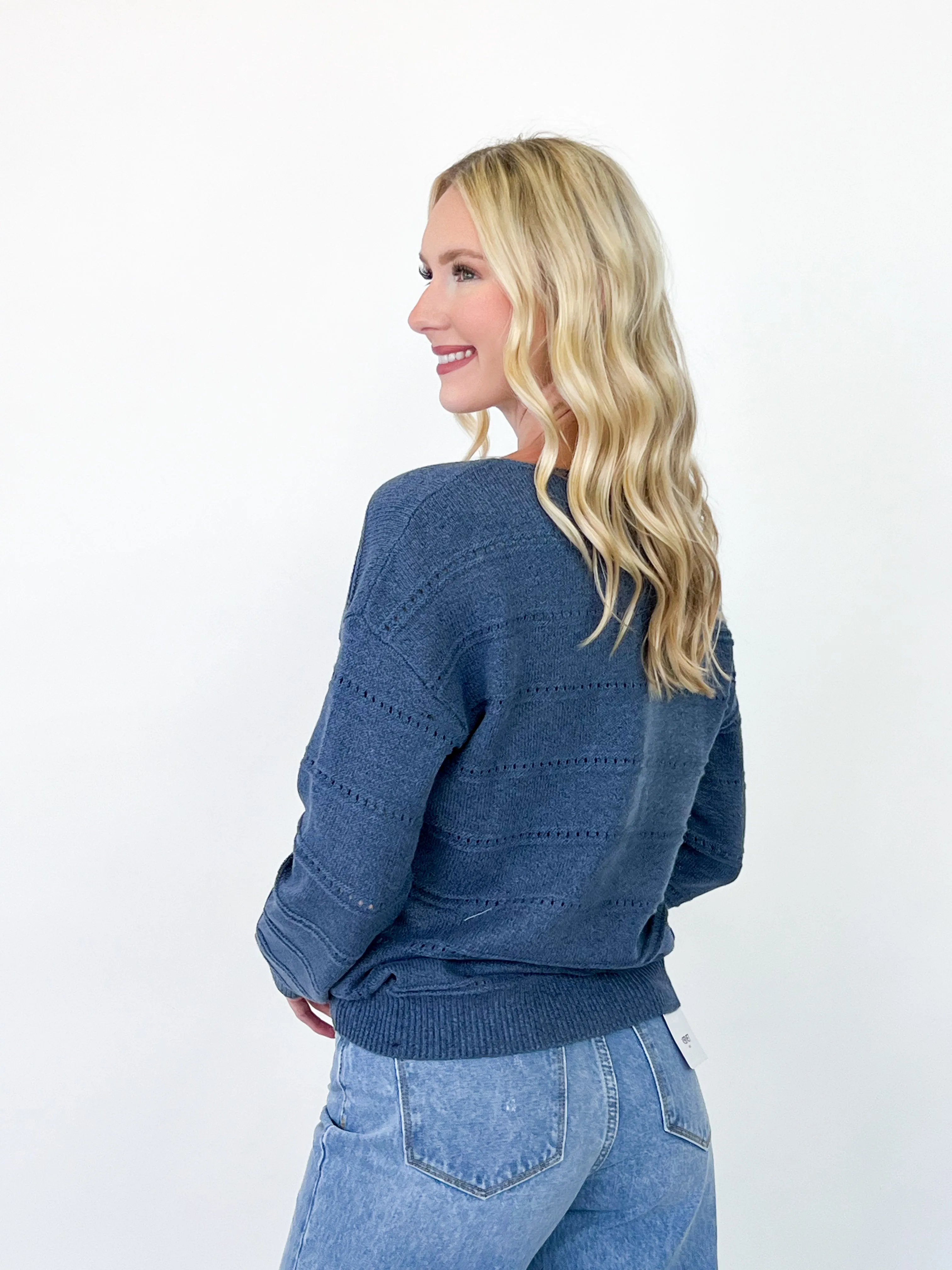 Sally - Boat Neck Drop Shoulder Sweater (Blue)