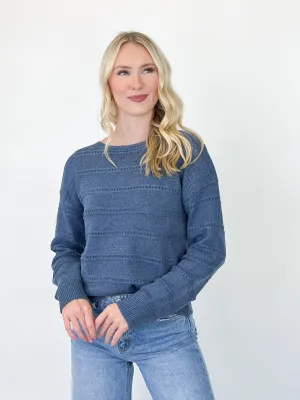 Sally - Boat Neck Drop Shoulder Sweater (Blue)