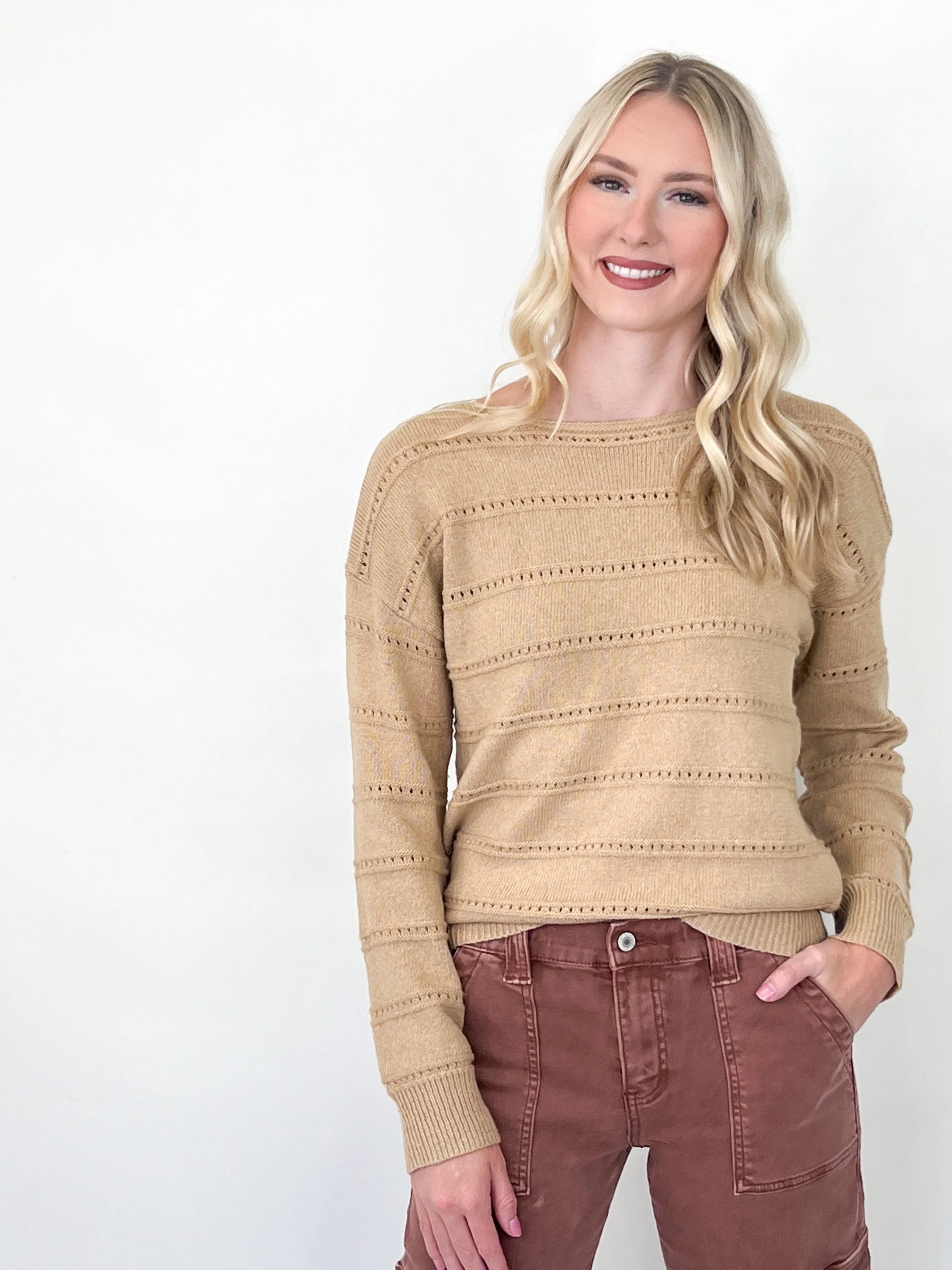 Sally - Boat Neck Drop Shoulder Sweater (Khaki)