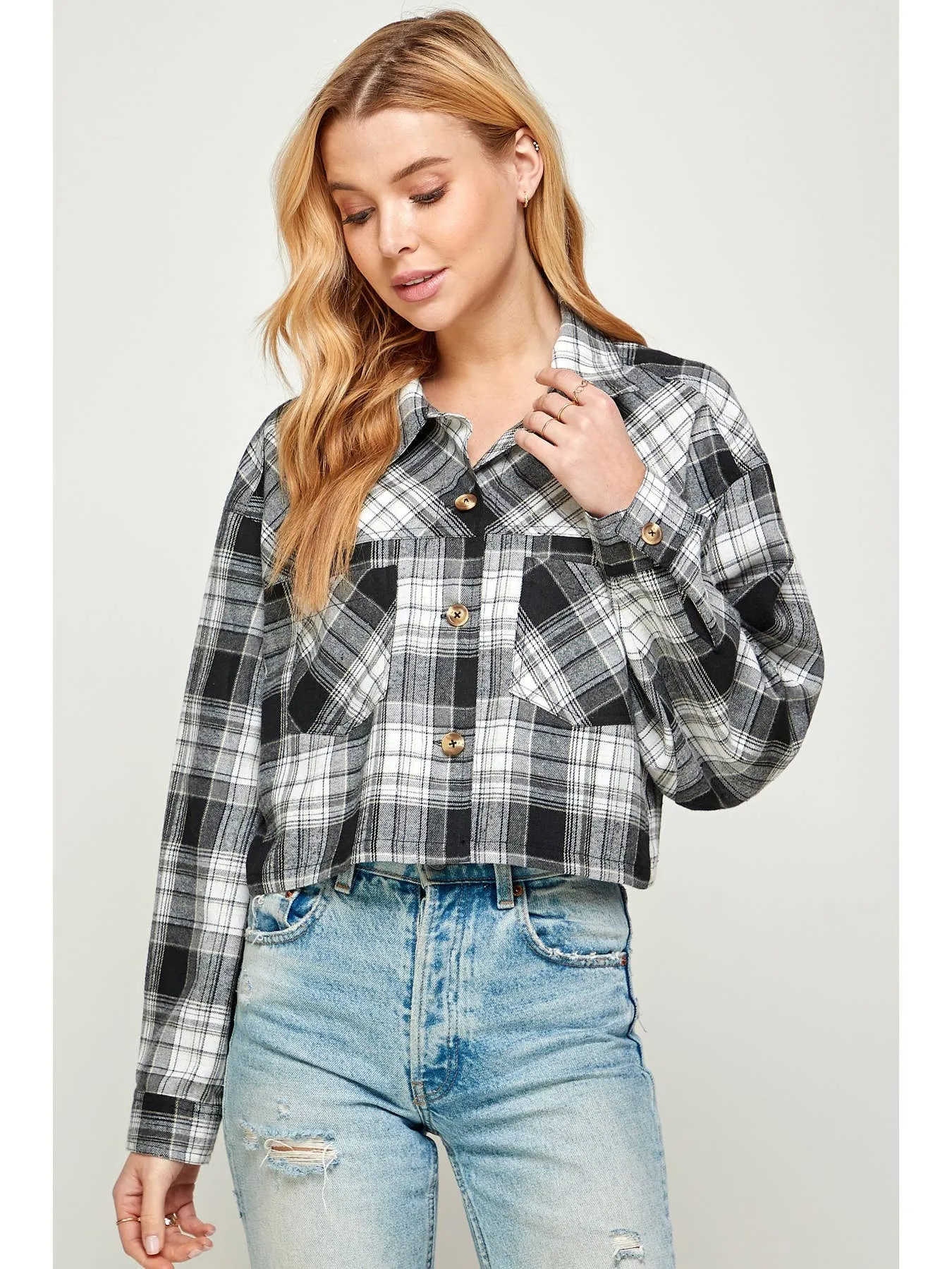 Sans Souci Cropped Oversized Plaid Shirt